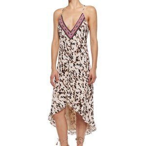Haute Hippie Embellished V-neck Leopard-Print High-Low Dress Size S
